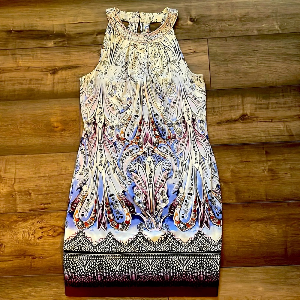 WHBM SL print halter neck midi dress.